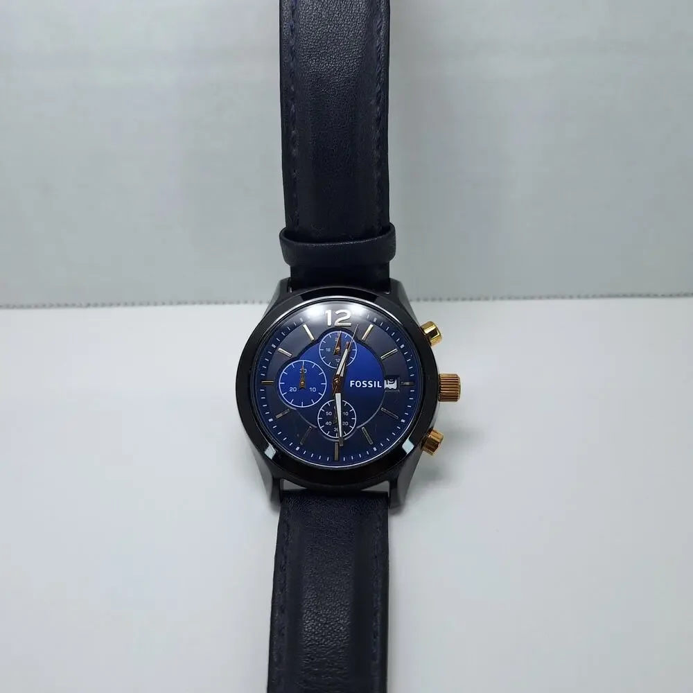 Fossil Blue Watch Men's Blue Dial Leather Chronograph BQ2036 - Needs New Battery